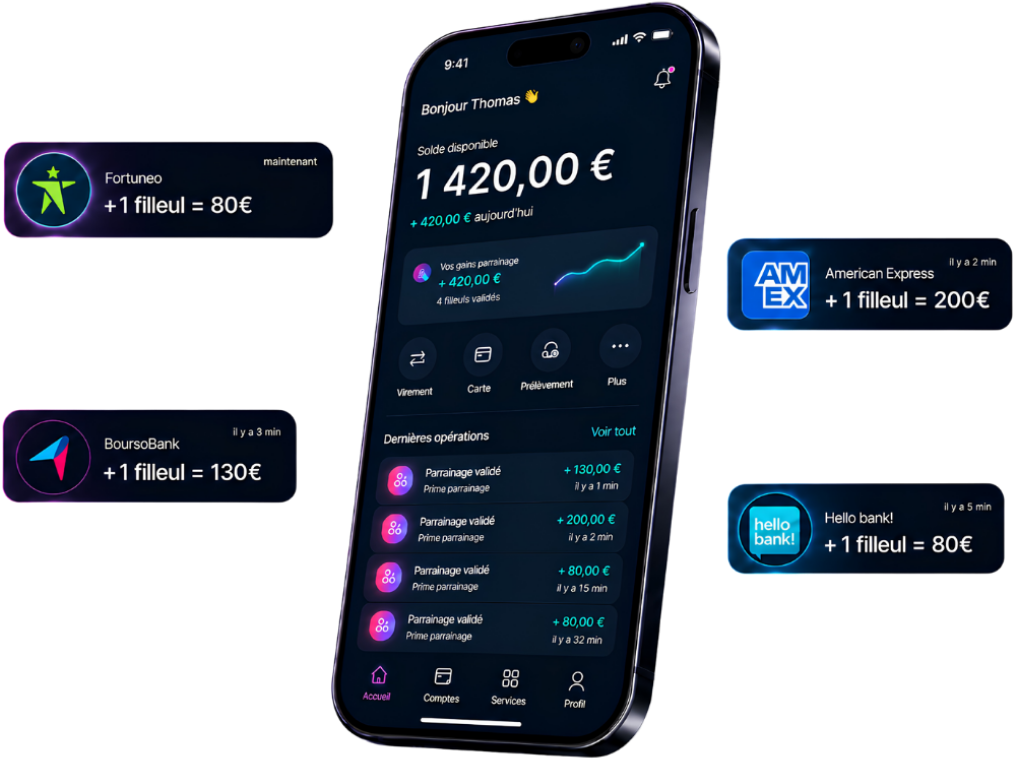 Mockup téléphone avec gains de parrainage