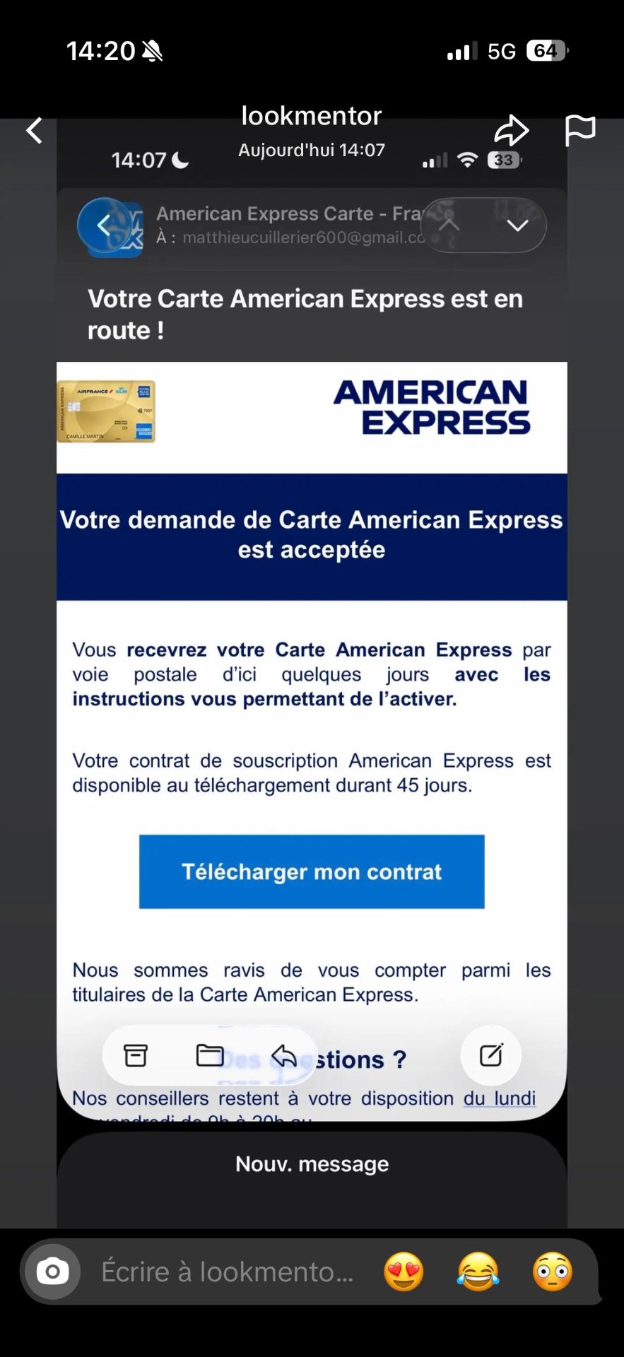 Client American Express — carte acceptée